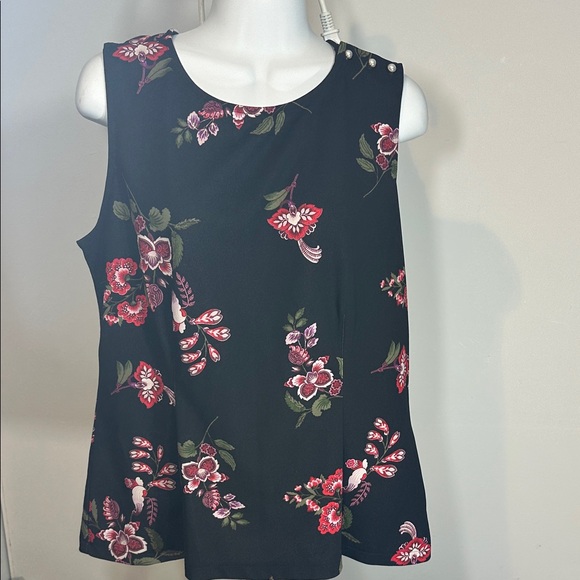 Ann Taylor Tops - Large Ann Taylor Factory Black and Red Floral Blouse fitted waist pearl accents